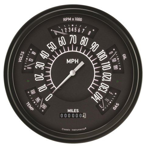 Classic Instruments 1966-77 Ford Bronco Package Gauge Sets FB66B Kits, Gauges, Analog, Speedometer, Tach, Fuel Level, Oil Pressure, Volts, Water Temp., Black Face, White Numbers, Ford, Kit