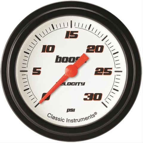 Classic Instruments Velocity Series Gauges VS342WBLF Gauge, White Series, Boost Pressure, 0-30 PSI, 2 5/8 in., Low Step Bezel, Analog, Electrical, Each