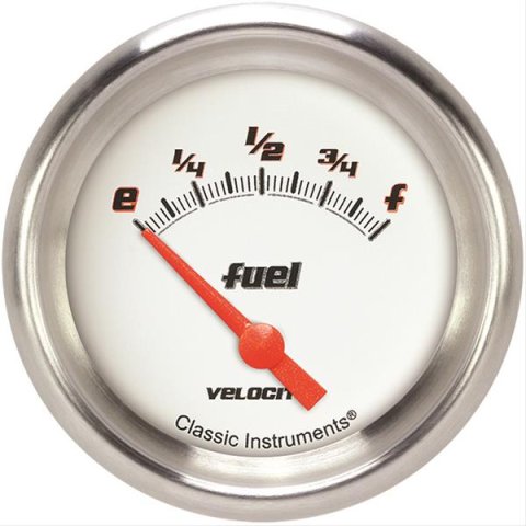 Classic Instruments Velocity Series Gauges VS209WAPF Gauge, White Series, Fuel Level, Empty/Full, 240 Ohms/33 Ohms, 2 5/8 in., Performance Bezel, Analog, Electrical, Each
