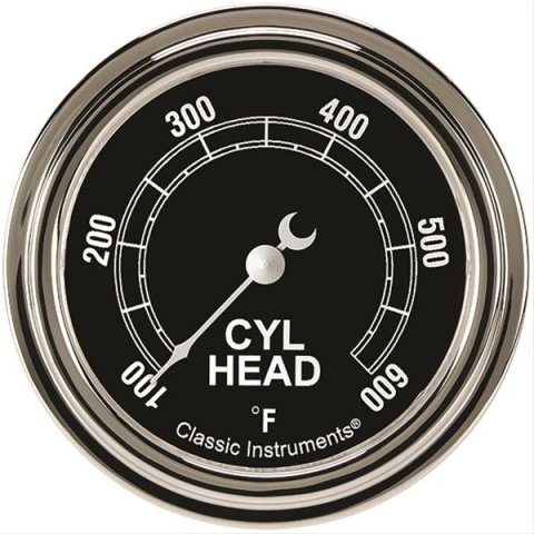 Classic Instruments Traditional Series Gauges TR397SLF Gauge, Analog, Series, Cylinder Head Temp, 100-600 Degrees F, 2 5/8 in. Diameter, Black Face, Full Sweep, Each