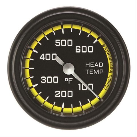 Classic Instruments Auto Cross Yellow Series Gauges AX197YBLF Gauge, Series, Cylinder Head Temperature, 100-600 Degrees F, 2 1/8 in., Black/Yellow Face, Analog, Electrical, Each