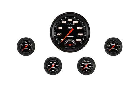 Classic Instruments Velocity Black Series Gauge Sets VS165BBLF Set, 4 5/8 in. Tachometer, Speedometer, 2 1/8 in. Fuel, Oil, Temp, Volts, Set of 5