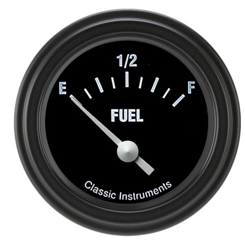 Classic Instruments Hot Rod Series Gauges HR14BLF Gauge, Series, Fuel Level, 0-30 ohm, 2 1/8 in., Black Face, Black Low Step Bezel, Flat Lens, Each