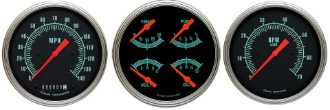 Classic Instruments G-Stock Series Gauge Sets GS53SLF Gauges, G-Stock, Speedometer, Tach, Water Temperature, Fuel Level, 5 in., Black Face, Analog, Set of 3