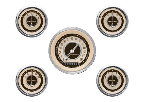 Classic Instruments Nostalgia VT Series Gauge Sets NT00SHC Gauges, VT, Speedometer, Water Temperature, Oil Pressure, Fuel Level, Beige Face, Analog, Set of 5