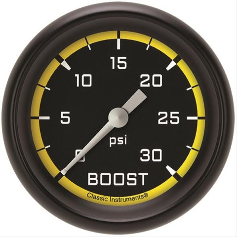 Classic Instruments Auto Cross Yellow Series Gauges AX342YBPF Gauge, Series, Boost, 30 psi, 2 5/8 in., Performance Bezel, Analog, Electrical, Each