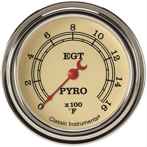 Classic Instruments Vintage Series Gauges VT398SLF Gauge, Analog, Series, EGT, 0-1600 Degrees F, 2 5/8 in. Diameter, Tan Face, Full Sweep, Each