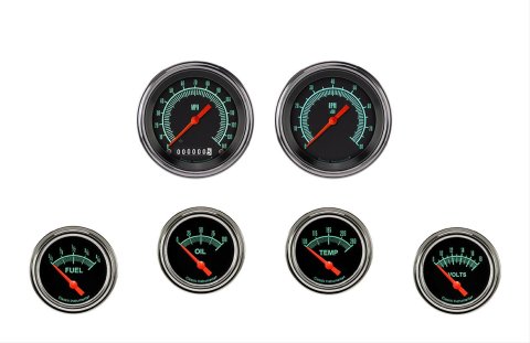 Classic Instruments G-Stock Series Gauge Sets GS201SLF Set, Analog, Series, Short Sweep, 6-Gauge Set, 3 3/8 in. Speedo, 2 5/8 in. Secondary, White Face, Set