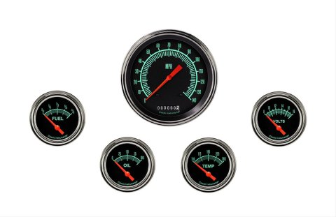 Classic Instruments G-Stock Series Gauge Sets GS254SLF Gauges, Series, Speedometer, Fuel Level, Oil Pressure, Water Temperature, Volt, Black Face, Analog, Set of 5