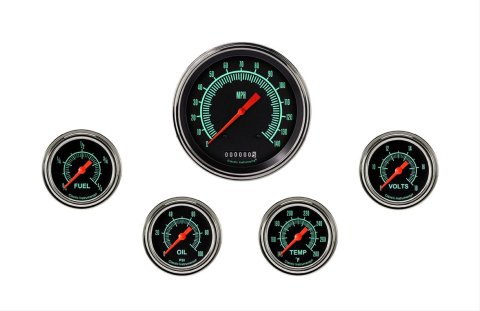 Classic Instruments G-Stock Series Gauge Sets GS354SLF Gauges, Series, Speedometer, Fuel Level, Oil Pressure, Water Temperature, Volt, Black Face, Analog, Set of 5