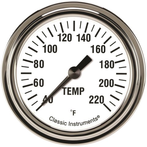 Classic Instruments White Hot Series Gauges WH329SLF Gauge, Stock Eliminator, Water Temp, 2 5/8 in., Face, Analog, Electrical, Each