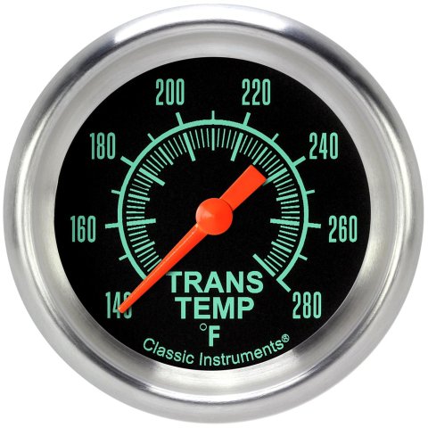 Classic Instruments G-Stock Series Gauges GS327APF Gauges, G-Stock, Transmission Temperature, 140-280 degrees F, Analog, Electrical, 2 5/8 in., Black Face, Green Numbers, 1/8 in. NPT Thread, Each