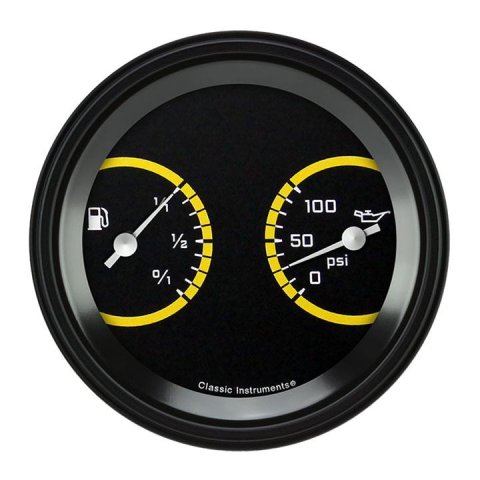 Classic Instruments Auto Cross Yellow Series Gauge Sets AX72YBLF Gauges, AutoCross Yellow, 3 3/8 in., Fuel Level, Oil Pressure, Black Low-Step Bezel, Flat Lens, Each