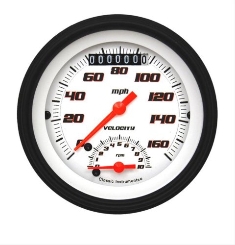 Classic Instruments Velocity Series Gauge Sets VS20WBLF Gauge, Velocity, Analog, Electrical, Speedometer, Tachometer, 3 3/8 in. Diameter, White Face, Each