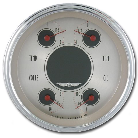 Classic Instruments All-American Nickel Series Gauge Sets AN75SLC Kit, Analog, Face, Polished, 5 in. Diameter, Quad Gauge, Fuel, Oil, Volt, Water, Cluster, Kit