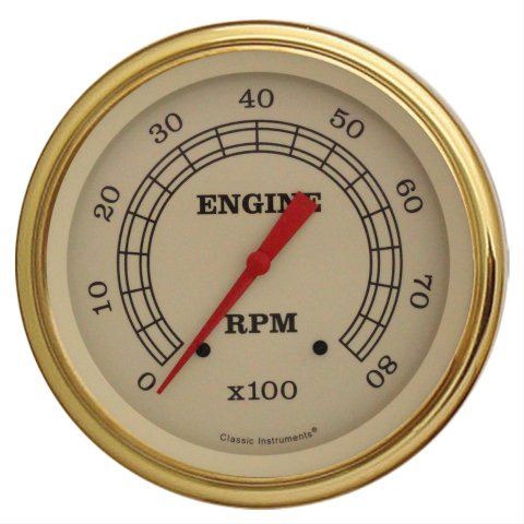 Classic Instruments Vintage Series Tachometers VT71GLC Gauge, Vintage, Analog, Electronic, Tachometer, 5 in. Diameter, Cream Face/Gold Bezel, Each