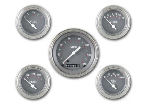 Classic Instruments SG Series Gauge Sets SG00SLC Gauges, Series, Speedometer, Water Temperature, Oil Pressure, Voltmeter, Fuel Level, Gray Face, Analog, Kit