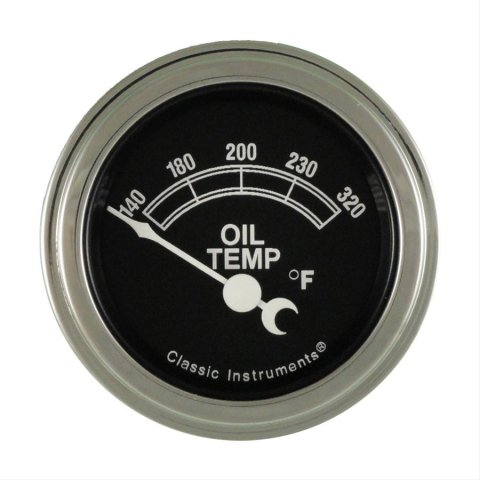 Classic Instruments Traditional Series Gauges TR28SLF Gauge, Series, Analog, Oil Temperature, 140-320 degrees F, 2 1/8 in., Black Face, Electrical, Each