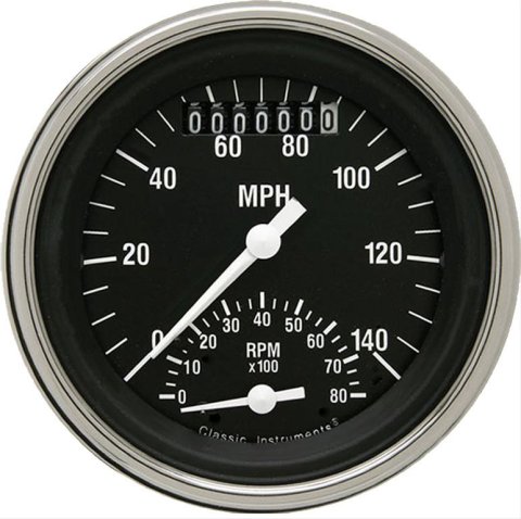 Classic Instruments Hot Rod Series Gauge Sets HR20SLF Set, Series, Analog, Electronic, Black Face, White Pointer, Polished Bezel, Flat Lens, Each