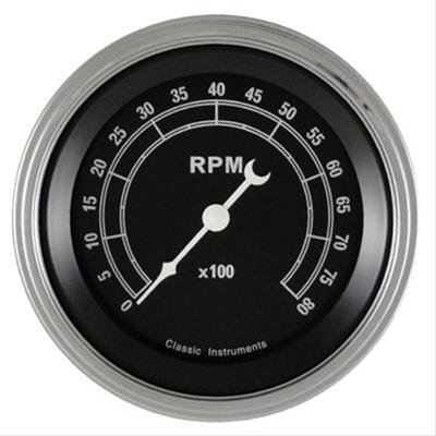 Classic Instruments Traditional Series Tachometers TR80SLC Gauge, Series, Analog, Tachometer, 0-8,000 rpm, 3 3/8 in. Diameter, Black Face, Electrical, Each