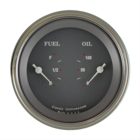 Classic Instruments SG Series Gauge Sets SG72SLC Gauge, Series, Dual, Oil Pressure, Fuel Level, 3 3/8 in., Gray Face, Analog, Electronic, Each