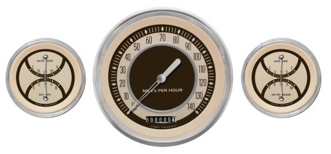 Classic Instruments Nostalgia VT Series Gauge Sets NT64SLC Set, Hot Rod Series, Analog, Electronic, Beige Face, Silver Pointer, Polished Bezel, Curved Lens, Kit