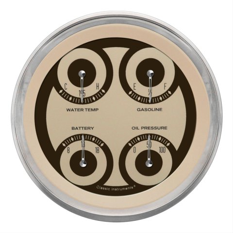 Classic Instruments Nostalgia VT Series Gauge Sets NT75SLC Gauge, VT, Quad, Water Temperature, Fuel Level, Voltmeter, 5 in., Beige Face, Analog, Each