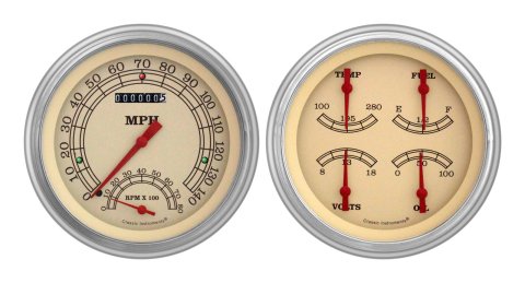 Classic Instruments 1951-53 Chevy Package Gauge Sets CH51VT62 Gauges, Vintage, Speedometer, Tach, Oil Pressure, Fuel Level, Voltage, Cream Face, Analog, Chevy, Kit