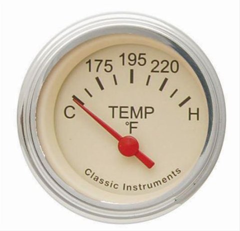 Classic Instruments Tetra Series Gauges TE26TSLF Gauge, Series, Analog, Water Temperature, 140-280 degrees F, 2 1/16 in. Diameter, Tan Face, Electrical