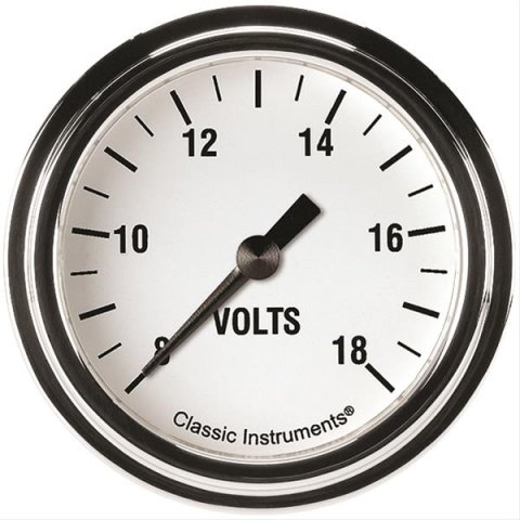 Classic Instruments White Hot Series Gauges WH330SLF Gauge, Series, Voltmeter, 8-18 V, 2 5/8 in., Analog, Electrical, Each