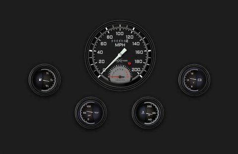 Classic Instruments Auto Cross Gray Series Gauge Sets AX65GBLF Autocross w/ Black Bezel 4 5/8" Speedtachular, 2 1/8" Fuel, Oil, Temp, Volts