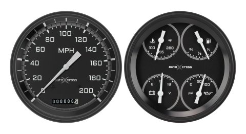 Classic Instruments Auto Cross Gray Series Gauge Sets AX52GBLF Autocross w/ Black Bezel 4 5/8" Speedo & Quad