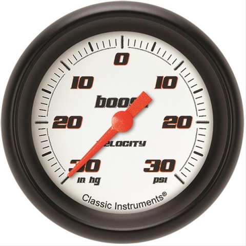 Classic Instruments Velocity Series Gauges VS341WBPF Gauge, White Series, Boost/Vacuum, 30 in. Hg/30 psi, 2 5/8 in., Performance Bezel, Analog, Electrical, Each