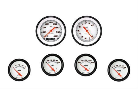 Classic Instruments Velocity Series Gauge Sets VS201WBLF Set, Analog, Performance White Series, 6-Gauge Set, 3 3/8 in. Speedo, 2 5/8 in. Secondary, White Face, Each