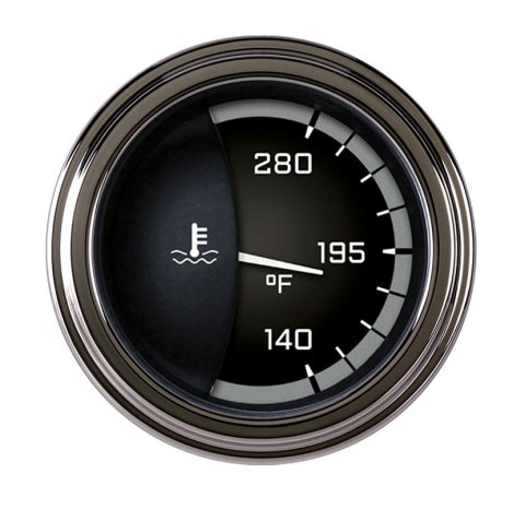 Classic Instruments Auto Cross Gray Series Gauges AX26GSLF Gauge, AutoCross Gray, Water Temperature, 140-280 degrees, 2 1/8 in., Black/Gray Face, Stainless Low Step Bezel, Flat Lens, Each