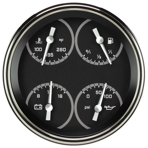 Classic Instruments Auto Cross Gray Series Gauge Sets AX75GSLF Gauges, AutoCross Gray, 4 5/8 in., Quad, Fuel Level, Oil Pressure, Water Temperature, Voltmeter, Black Low-Step Bezel, Flat Lens, Each