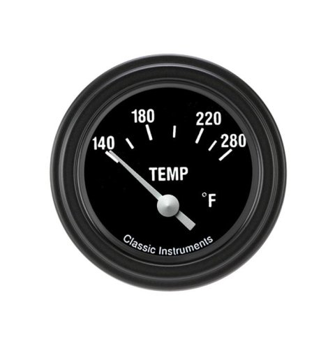 Classic Instruments Hot Rod Series Gauges HR26BLF Gauge, Series, Water Temperature, 140-280 degrees, 2 1/8 in., Black Face, Black Low Step Bezel, Flat Lens, Each