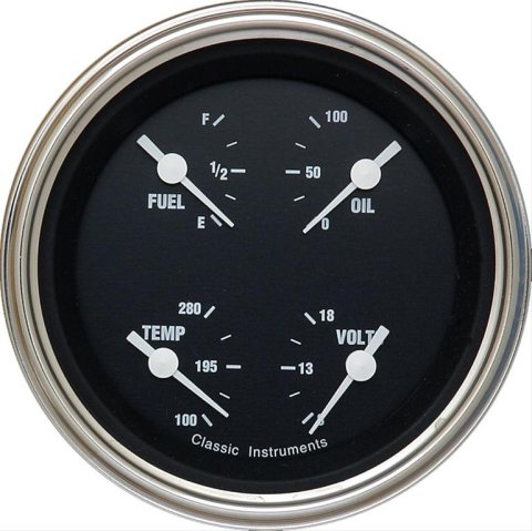 Classic Instruments Hot Rod Series Gauge Sets HR77SLC Gauge, Rod, Quad, Water Temperature, Oil Pressure, Fuel Level, 3 3/8 in., Black Face, Analog, Each