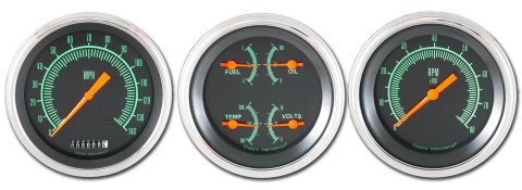 Classic Instruments G-Stock Series Gauge Sets GS03SLC Gauges, G-Stock, Speedometer, Tach, Water Temperature, Oil Pressure, Fuel Level, Black Face, Analog, Set of 3