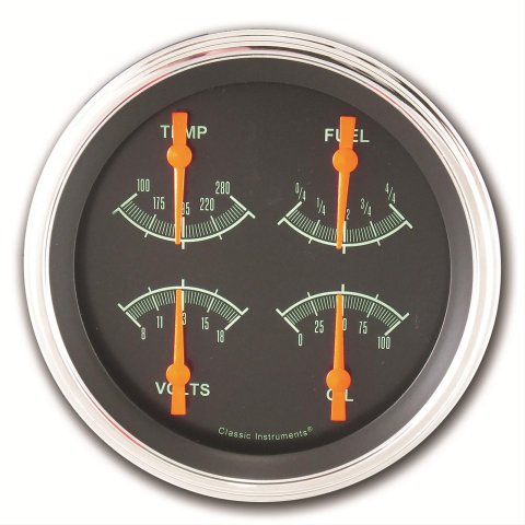 Classic Instruments G-Stock Series Gauge Sets GS78SLC Gauge, G-Stock, Quad, Water Temperature, Oil Pressure, Fuel Level, Voltmeter, 5 in., Black Face, Analog, Each