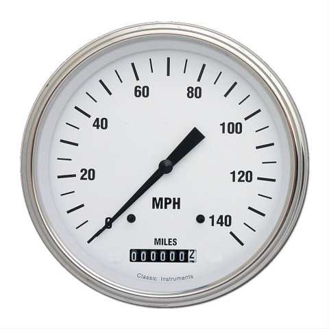 Classic Instruments White Hot Series Speedometers WH56SLF Speedometer, Series, 5 in. Diameter, 0-140 mph, Analog, Electrical, Flat Face, Each