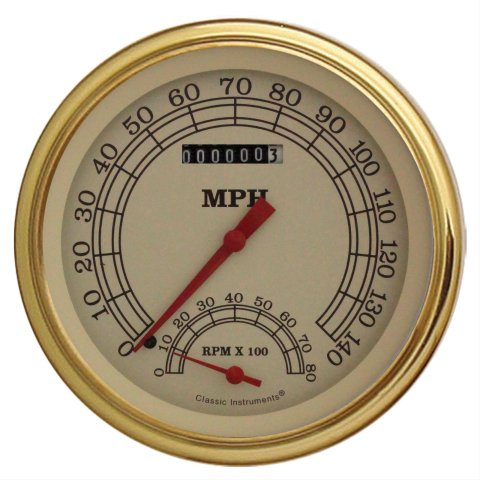 Classic Instruments Vintage Series Gauge Sets VT50GLC Gauge, Vintage, Analog, Electronic, Speedometer, Tachometer, 5 in. Diameter, Cream Face, Gold Bezel, Each