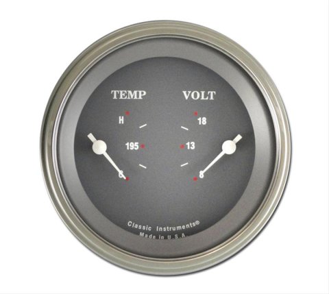 Classic Instruments SG Series Gauge Sets SG74SLC Gauge, Series, Dual, Water Temperature, Voltmeter, 3 3/8 in., Gray Face, Analog, Each