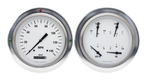Classic Instruments 1954-55 Chevy Pickup Package Gauge Sets CT54WH52 Gauges, White Hot, Speedometer, Water, Volt, Oil, Fuel, White Face, Polished Bezel, Chevy, Kit