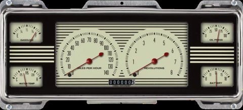 Classic Instruments 1940 Ford Package Gauge Sets FC40NT Gauges, Nostalgia VT, Speedometer, Tachometer, Water, Volt, Fuel, Oil, Cream Face, Polished Bezel, Ford, Kit