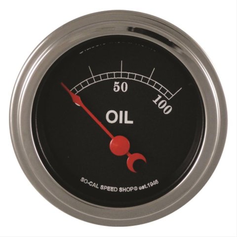 Classic Instruments So-Cal Series Gauges SC81SLC Gauge, Analog, Series, Oil Pressure, 0-100 PSI, 2 1/8 in. Diameter, Black Face, 90 Degree Sweep, Each