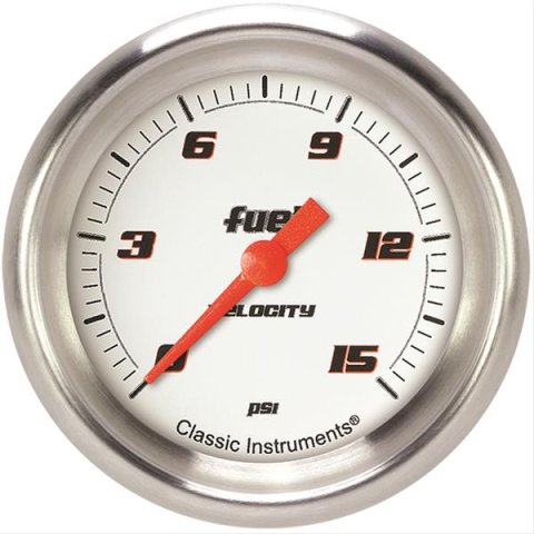 Classic Instruments Velocity Series Gauges VS345WAPF Gauge, White Series, Fuel Pressure, 0-15 PSI, 2 5/8 in., Performance Bezel, Analog, Electrical, Each