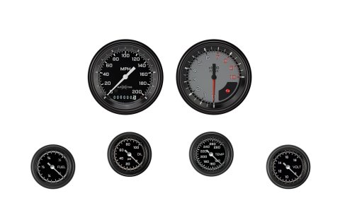 Classic Instruments Auto Cross Gray Series Gauge Sets AX101GBLF Set, Performance AutoCross, AutoCross Gray, 6-Gauge Set, 3 3/8 in. Speedo, 2 1/8 in. Secondary Gauges, Black/Gray Face, Set