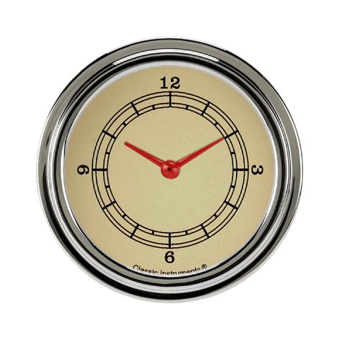 Classic Instruments Vintage Series Gauges VT92SLF Gauge, Analog, Series, Clock, 12 Hour, 2 5/8 in. Diameter, Tan Face, Full Sweep, Each