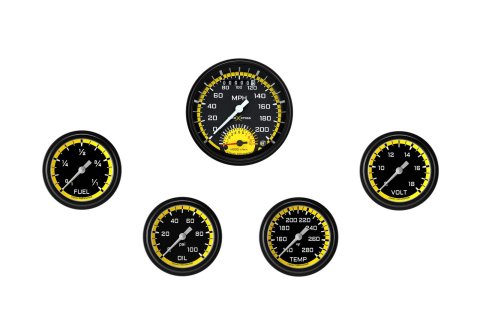 Classic Instruments Auto Cross Yellow Series Gauge Sets AX335YBLF Set, AutoCross 3 3/8 in. Ultimate, 2 5/8 in. Fuel, Oil, Temp, Volts, Set of 6